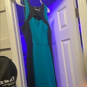 Elegant Teal and Black Sleeveless Dress